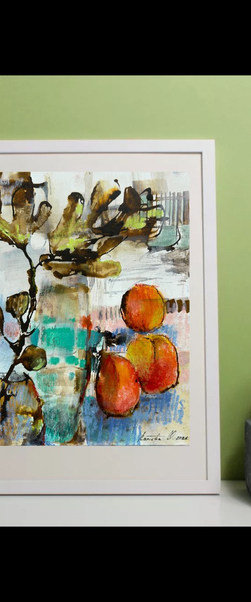 Abstract still life with peaches by Olha Laptieva