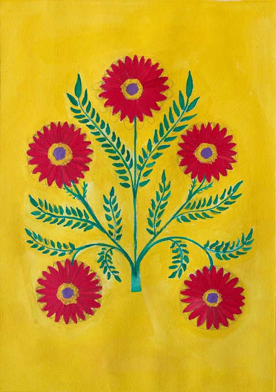 Decorative flowers on yellow