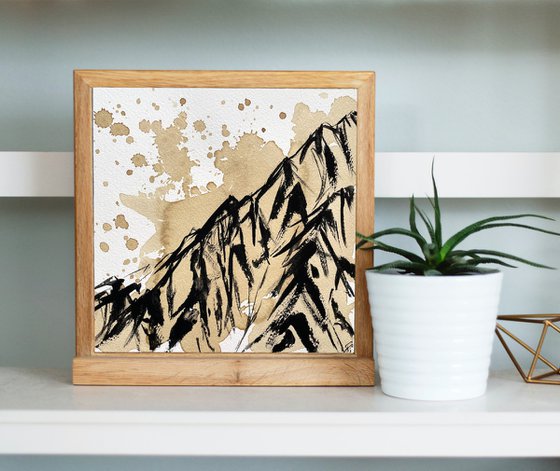 Mountain Original Painting, Coffee and Ink Artwork, Landscape Mixed Media Art, Slovakia Wall Art