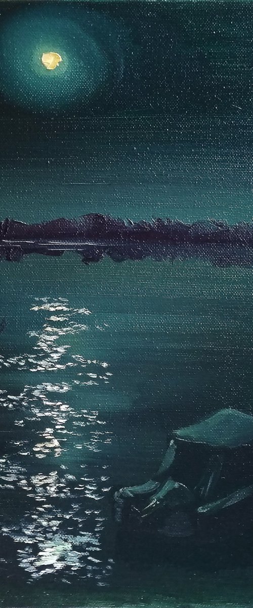 Moonlight night over the river. by Dmitry Fedorov