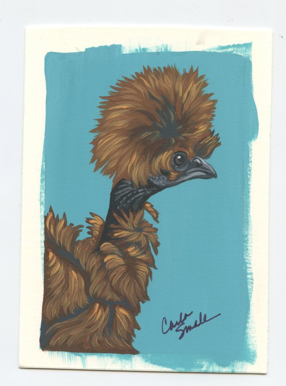 Original Miniature Painting Brown Showgirl Silkie Chicken Pet Bird Art-Carla Smale