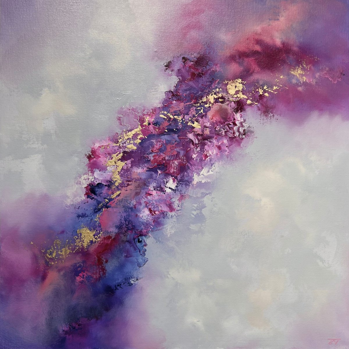 Organic Abstract Oil Painting By Jaimie Volkaerts, 20 X 20, Where Pink And Gold Meet, Original Artwork