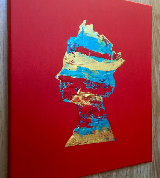 Queen #21  modern  office home decor acrylic Queen Elizabeth portrat on red background  present idea pop art urban gift idea