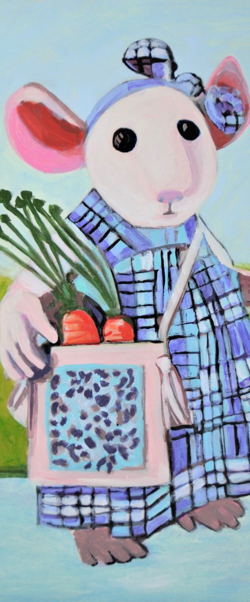 Mouse in blue plaid dress / 50 x 71 cm by Alexandra Djokic