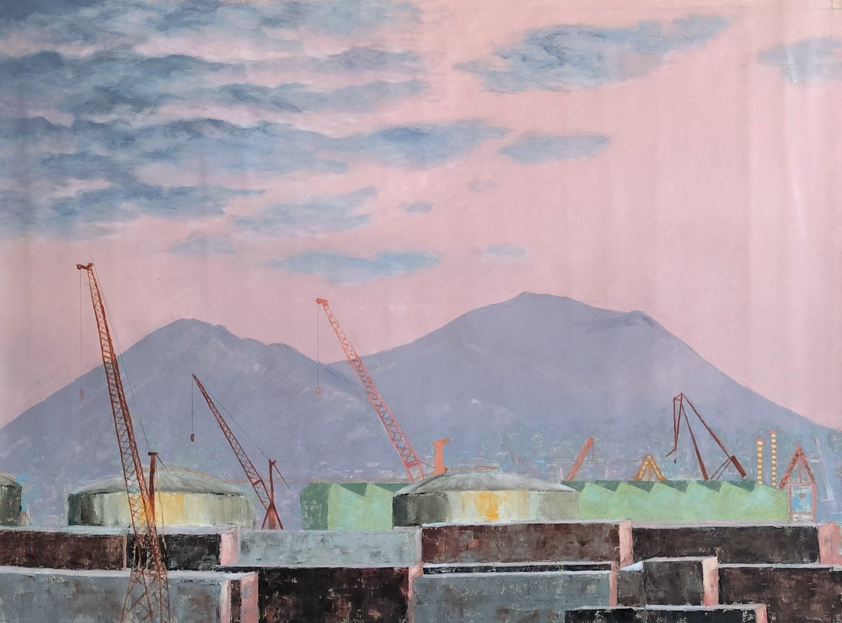 Photorealistic Cityscapes Oil Painting By Laura Chilivani, 43 X 30", Vesuvius, Original Artwork
