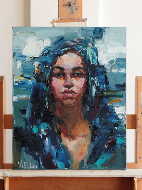 Woman in a Blue Headscarf