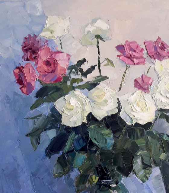 Roses on blue