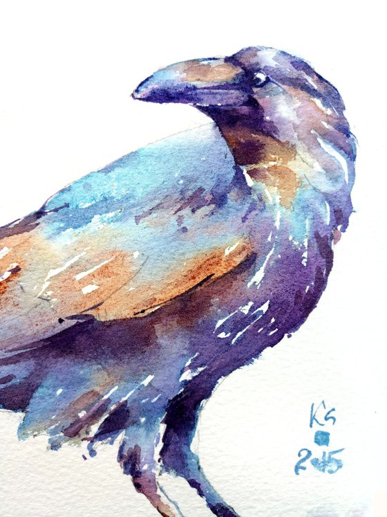 Fantastic modern watercolor sketch "Raven"