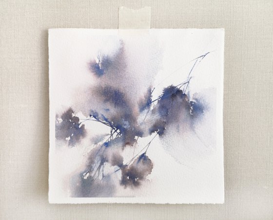 Blue flower painting, small square art