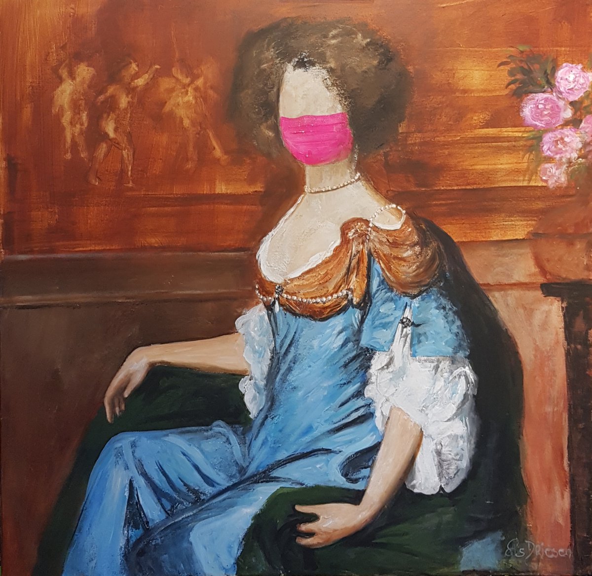 Impressionistic Portrait Acrylic Painting By Els Driesen, 39 X 39, Mary Stuart, Original Artwork