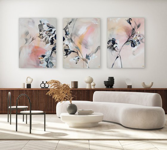 Blush, Ink and Ivory Triptych