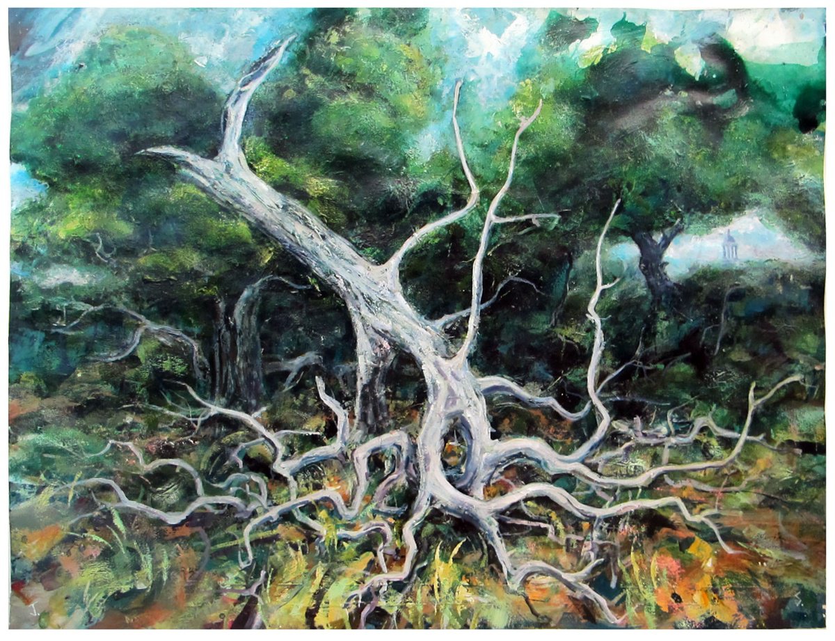 Expressive Landscape Painting By John Sharp, 35 X 26, Parkland1, Original Artwork