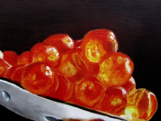 Red caviar in the spoon. Still life