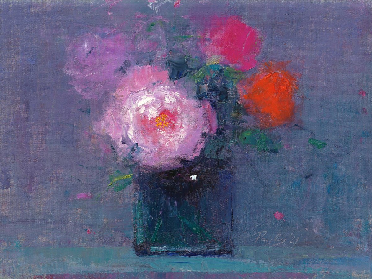 Impressionistic Botanical Oil Painting By Ayna Paisley, 12 X 9, Roses Speak In Color, Original Artwork