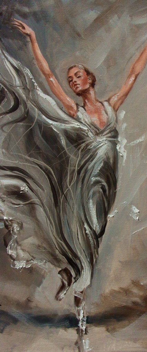 " LET'S FLY... "- ballerina liGHt  ORIGINAL OIL PAINTING, GIFT, PALETTE KNIFE by Monika Luniak