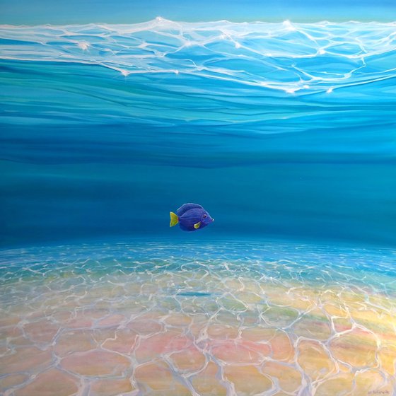 Gloriously Free Under the Sea - an underwater painting with purple tang fish