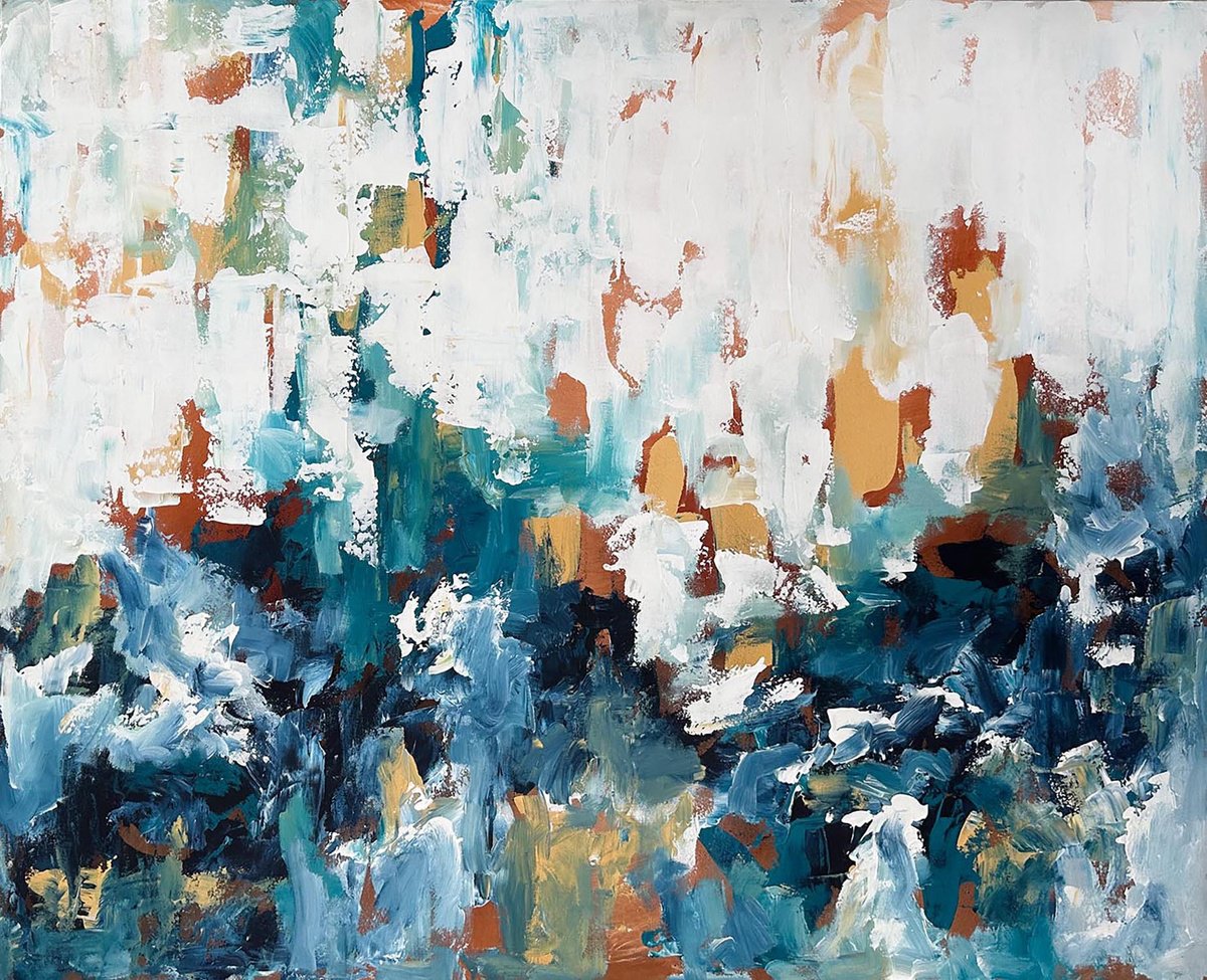 Abstract Landscape Acrylic Painting By Omar Obaid, 59 X 47", Looking For Balance, Original Artwork
