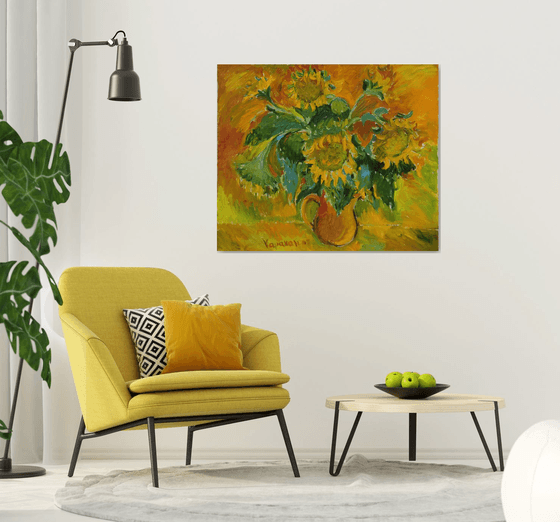 Still Life with Sunflowers - Oil Painting - Large Size - Home Decor - 107 x 127 cm