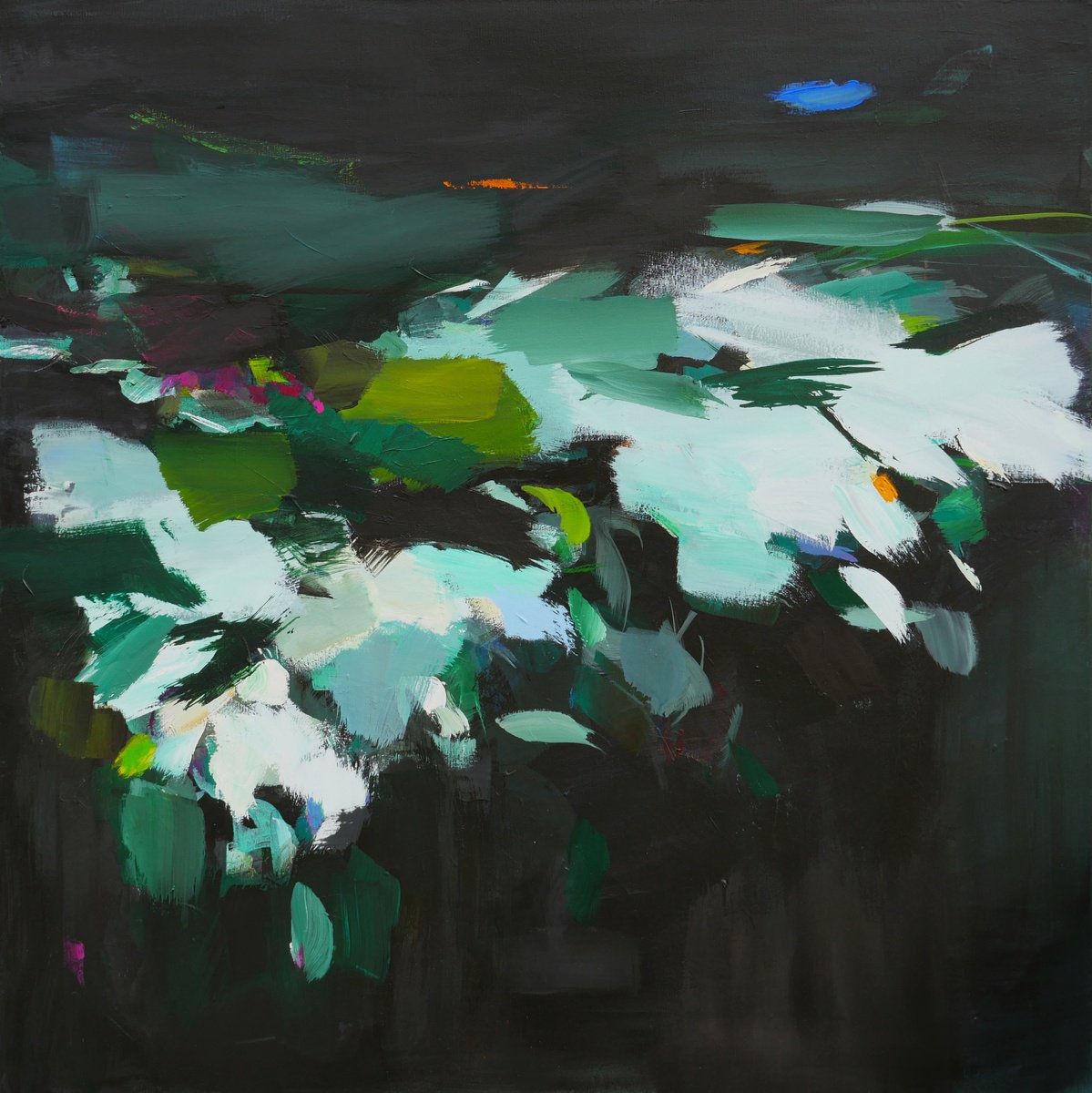 Abstract Acrylic Painting By Ute Laum, 39 X 39", Out Of The Dark Ii, Original Artwork