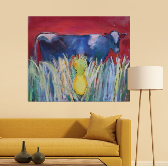 Cow with pineapple