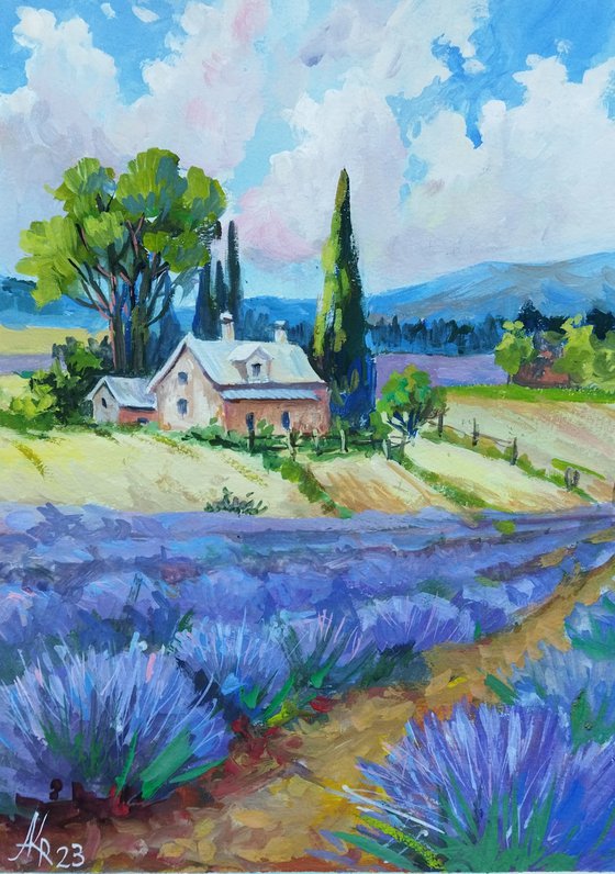 Lavender Field Gouache Art