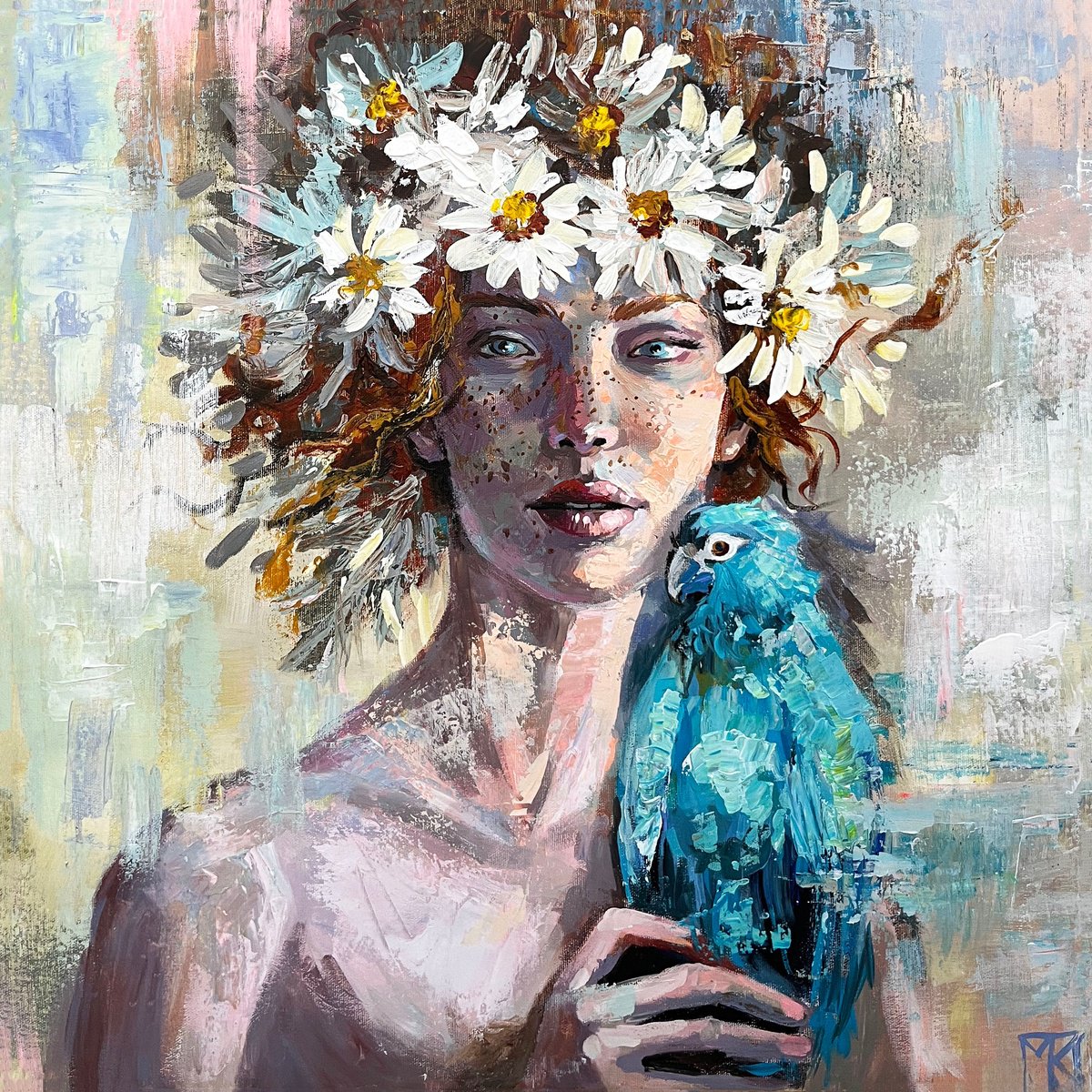 Impressionistic Portrait Acrylic Painting By Maria Kireev, 20 X 20", Artemis, Original Artwork