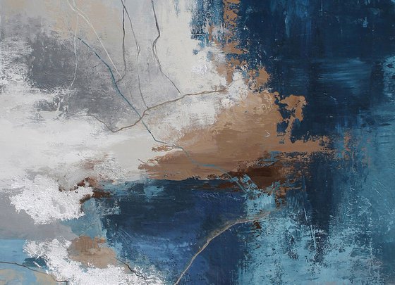 "Wave 4" Navy gray brown abstract acrylic art