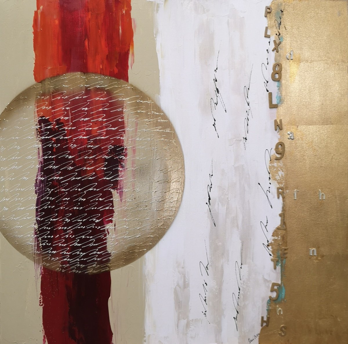 Abstract Painting By Ivana Urso, 28 X 28, Red Abstract Planet, Original Artwork