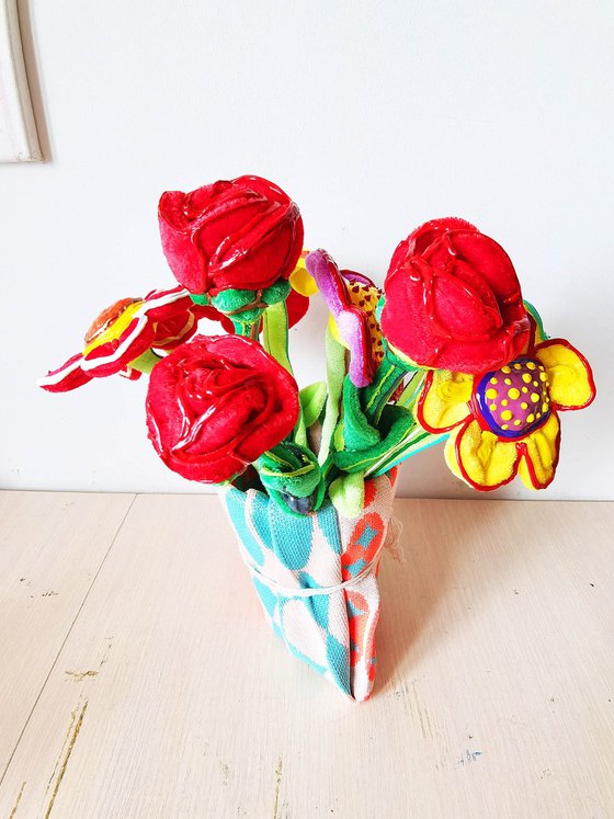 Plush velvet flowers in vase