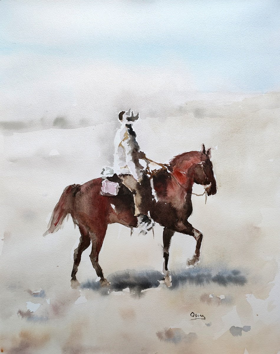 Impressionistic Portrait Watercolour By Oscar Alvarez Pardo, 16 X 20", Cowboy 14, Original Artwork
