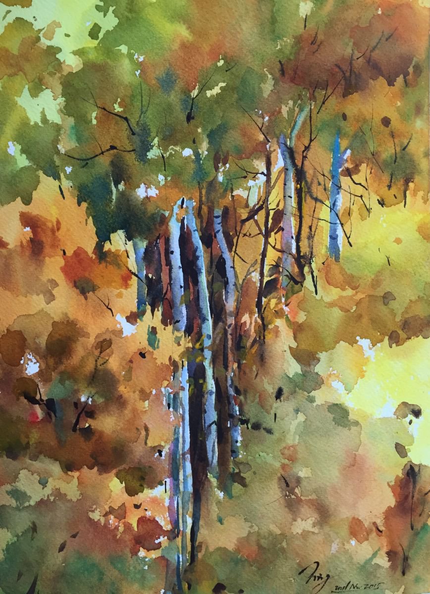 Impressionistic Botanical Watercolour By Jing Chen, 11 X 15, Autumn 6, Original Artwork