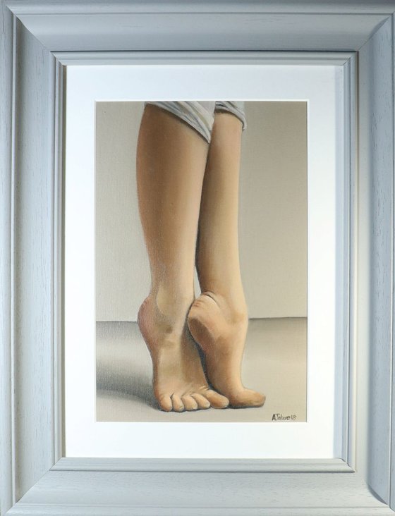 Ballet Feet, On Pointe Painting, Ballerina, Dance, Framed and Ready to Hang, Feet on Tip-Toes