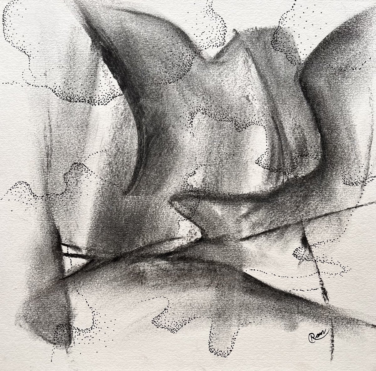 Impressionistic Abstract Charcoal Drawing By Ram Barkhane, 8 X 8", Untitled, Original Artwork