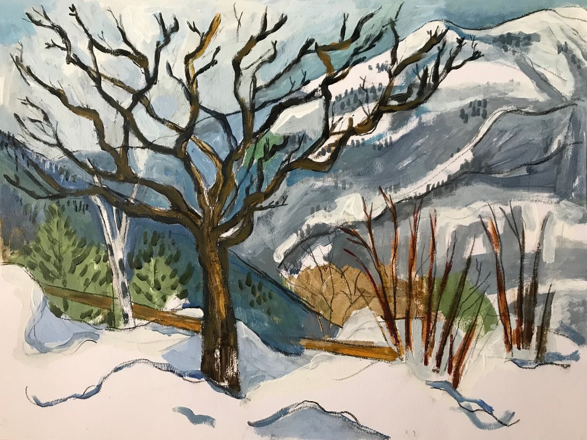 Expressive Landscape Acrylic Painting By Christine Callum Mcinally, 22 X 17, Morning Light, French Alps, Original Artwork