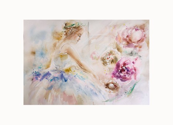 Original watercolor art, Ballet artwork