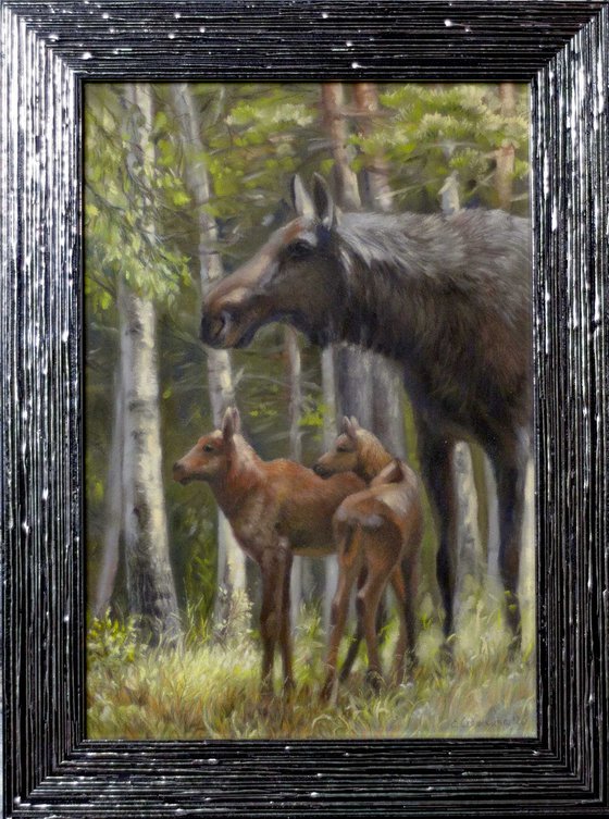 Moose with Сalves Original small art