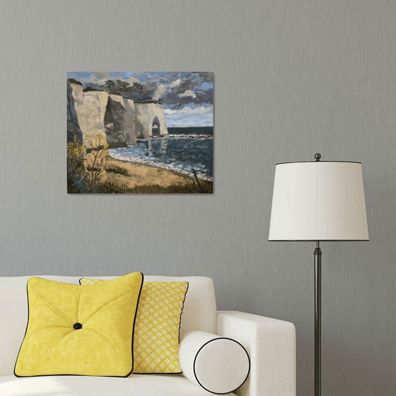 Kingsgate Bay before the storm. Oil painting.