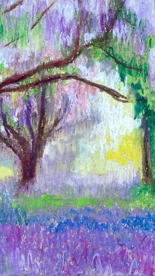 Garden Original Painting, Purple Tree Oil Pastel Drawing, Floral Wall Art, Gift for Her by Kate Grishakova