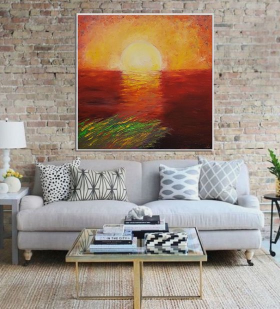 Terracotta Sunset, 80x80 cm, original art, FREE SHIPPING