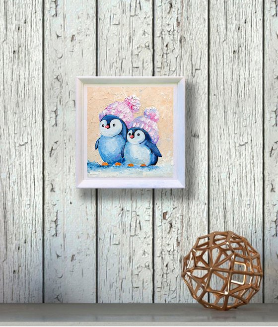 Pair Cute Penguins Painting