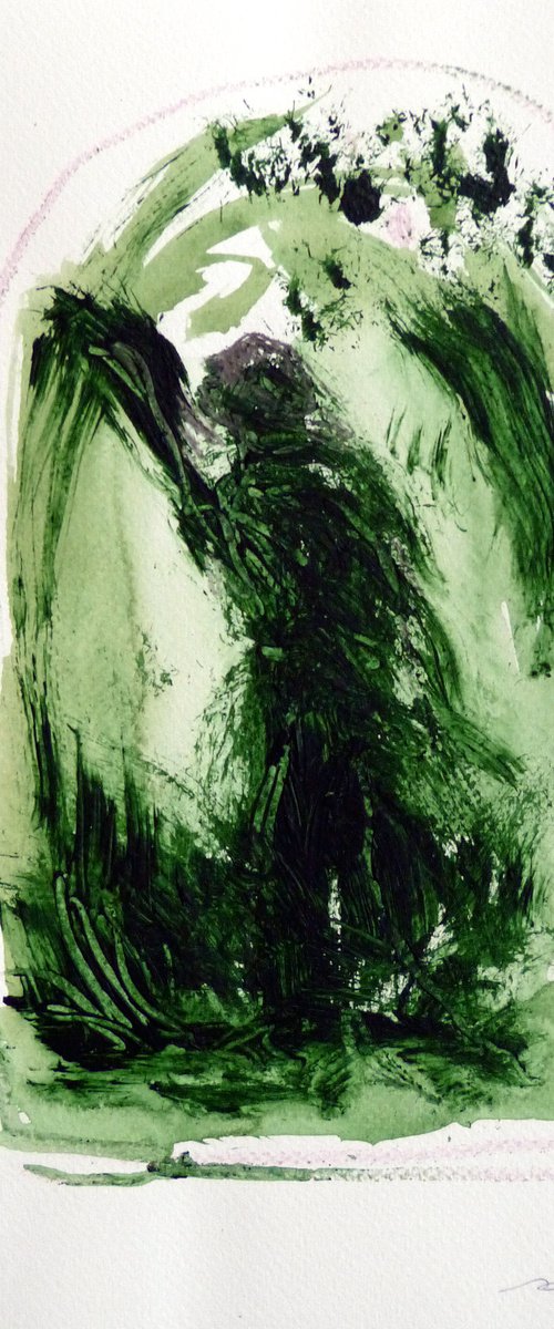 Green Mood 9, acrylic on paper 24x32 cm by Frederic Belaubre