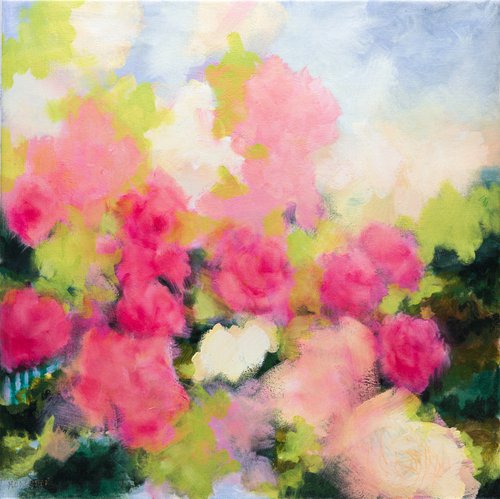 "Dream of roses" - oil painting floral deco design flowers semi abstract by Fabienne Monestier