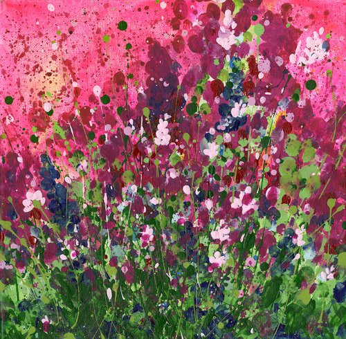 Magenta Field -  Textured Flower Painting  by Kathy Morton Stanion by Kathy Morton Stanion