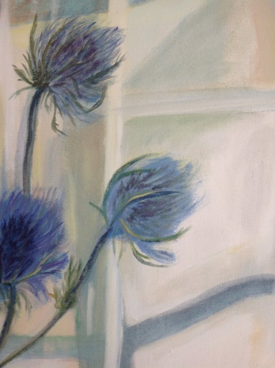Blue Thistle and Yellow Tulip