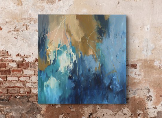 "Consonance 2" Abstract navy teal beige art