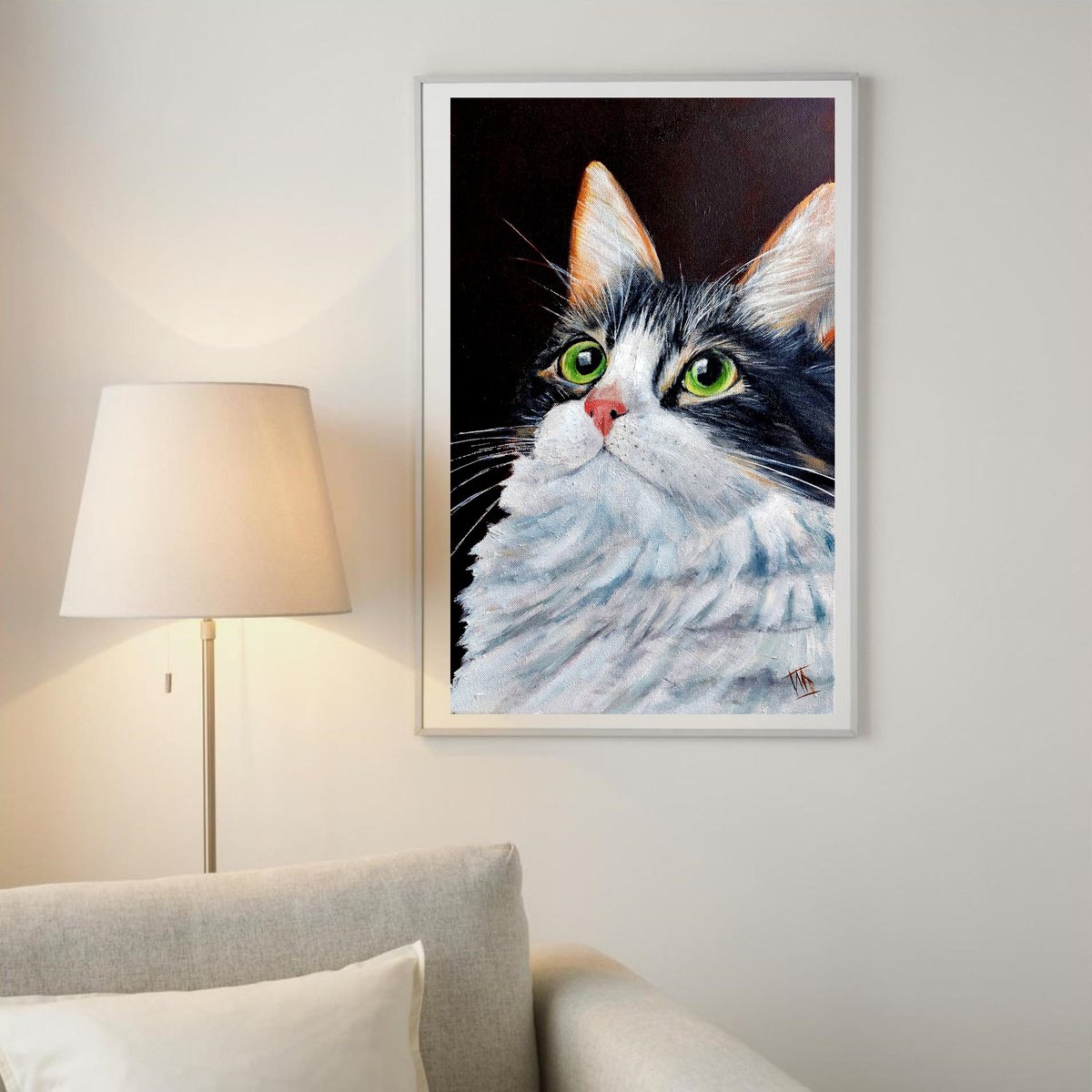 Impressionistic Animal Oil Painting By Ira Whittaker, 12 X 19, Feline Elegance, Original Artwork