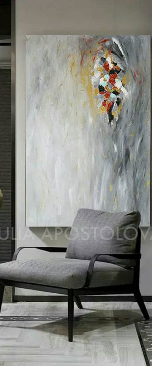 XXL Wall Art, Minimalist Painting, Original Abstract Art, Gray Silver Gold, Contemporary Art, Ready to Hang, Huge Painting, Large Modern Wall Art Decor - ''A Winter Reverie'' by Julia Apostolova