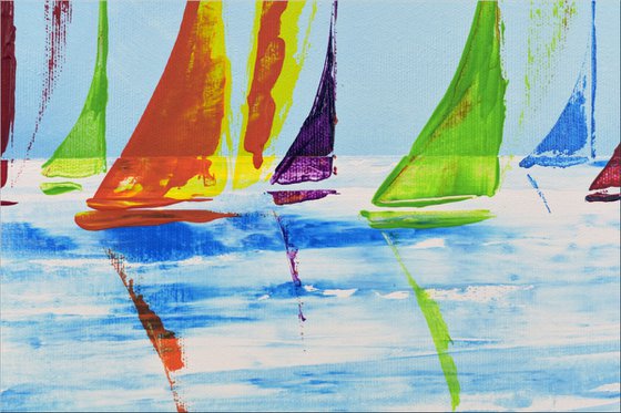 Happy Mess- Abstract- Colourfull Sailboat Painting- Large Acrylic Art Canvas Wart Art Ready to hang