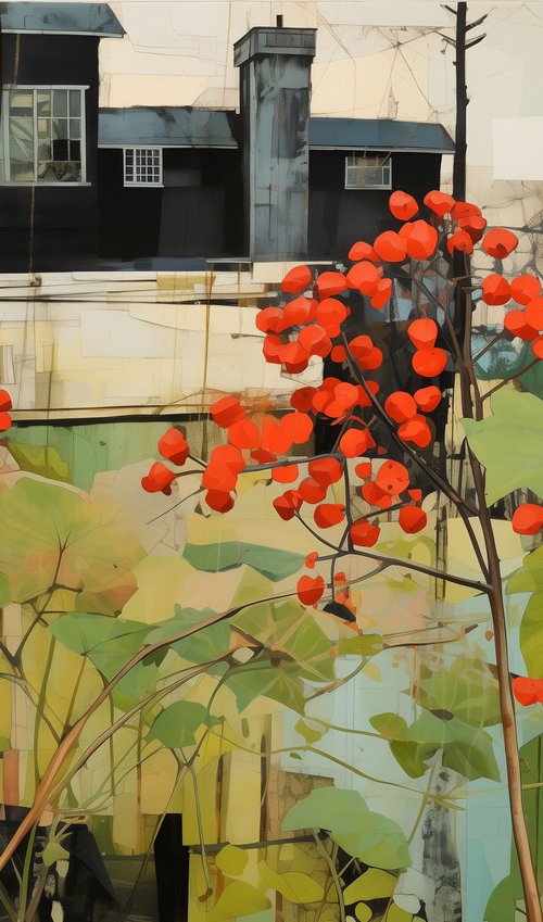 Red viburnum on a green glade #4 by V+V Kniazievi