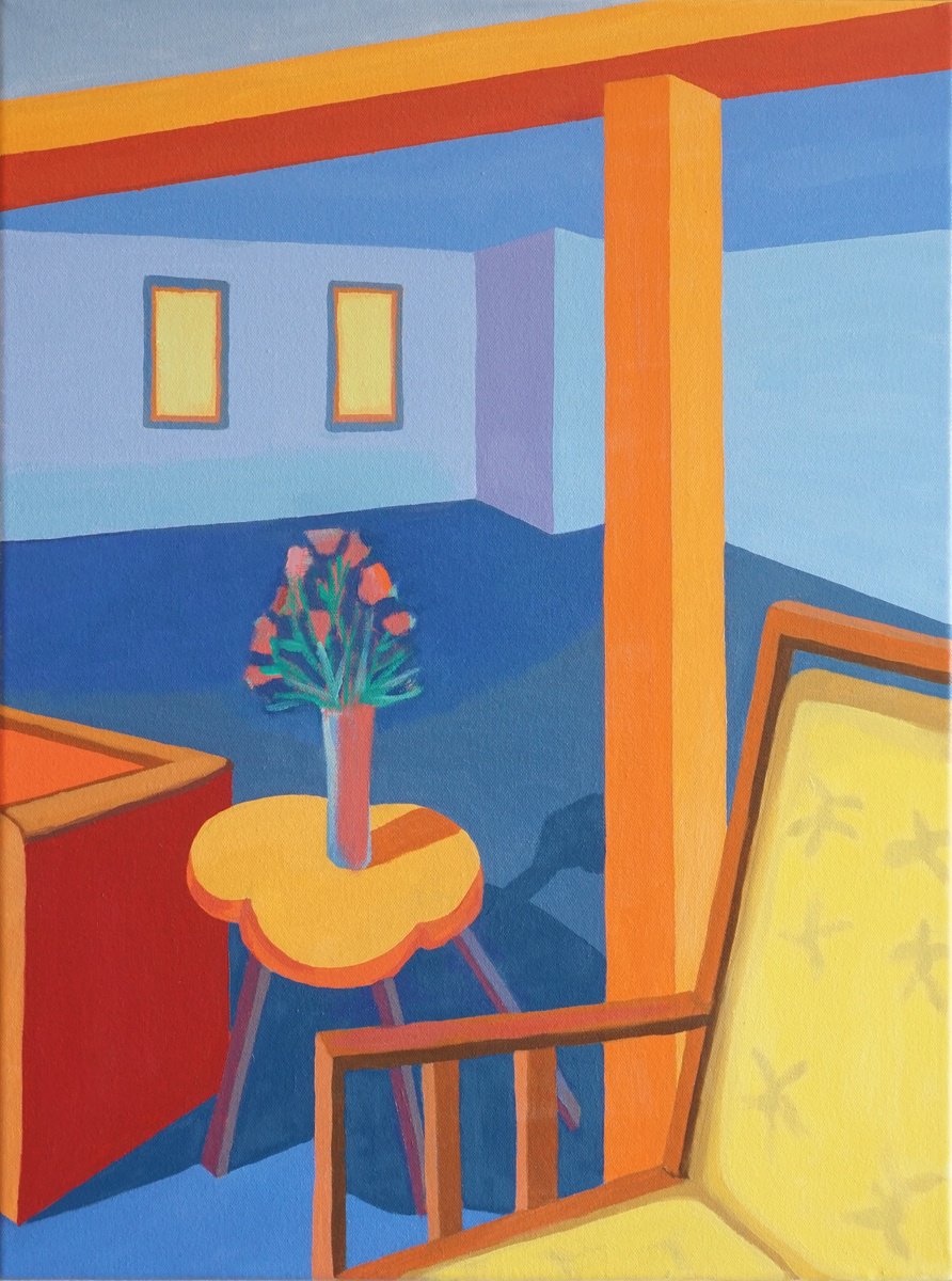 Geometric Oil Painting , Room With Yellow Chair By Patty Rodgers, 18 X 24, Artwork For Sale On Artfinder